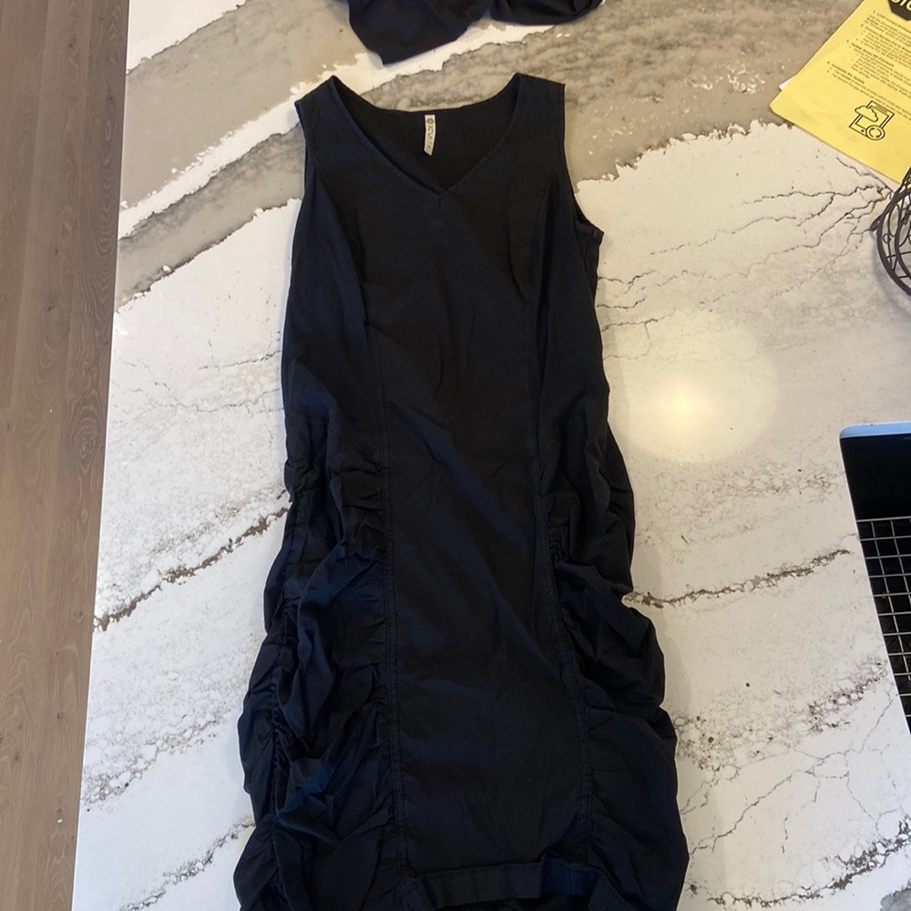 NEW XCVI Wearables CORE Black Dress Size Medium Ruched Cotton Stretch